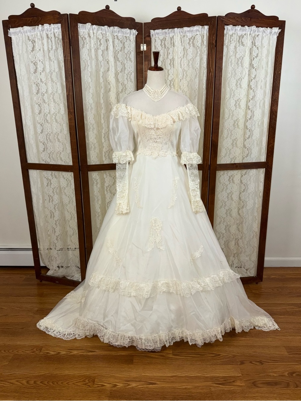 Fabulous Vintage 1980s Victorian Bishop Sleeve Wedding Gown
